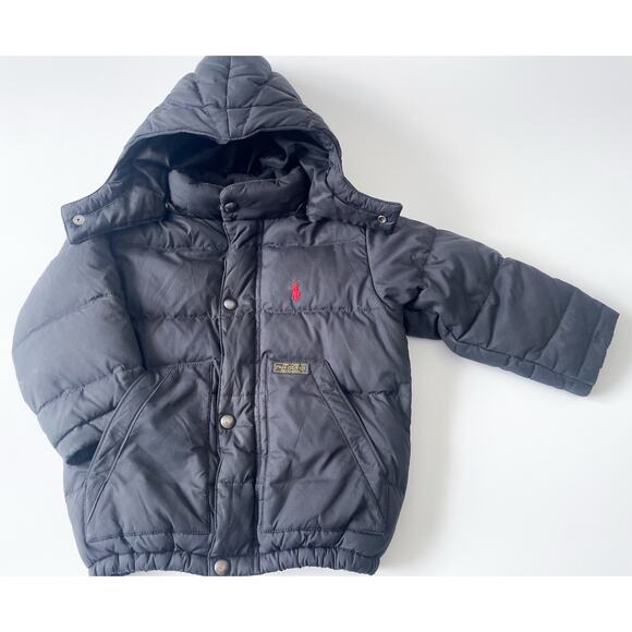 Polo Ralph Lauren Toddler Boy's Down Filled Black Hooded Quilted Puffer Coat2T